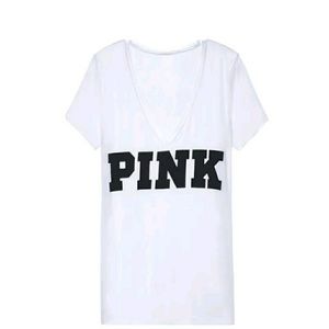 PINK white-blk tee shirt